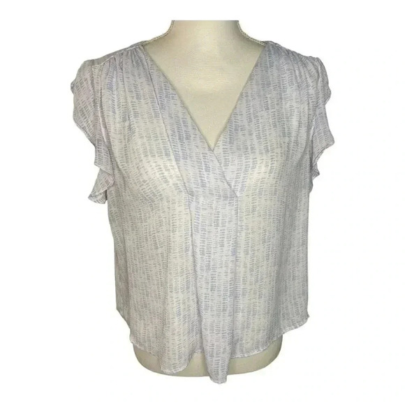 a.n.a Flutter-Sleeve Popover Shirt Size Petite Large‎ Blue/White - Picture 1 of 4